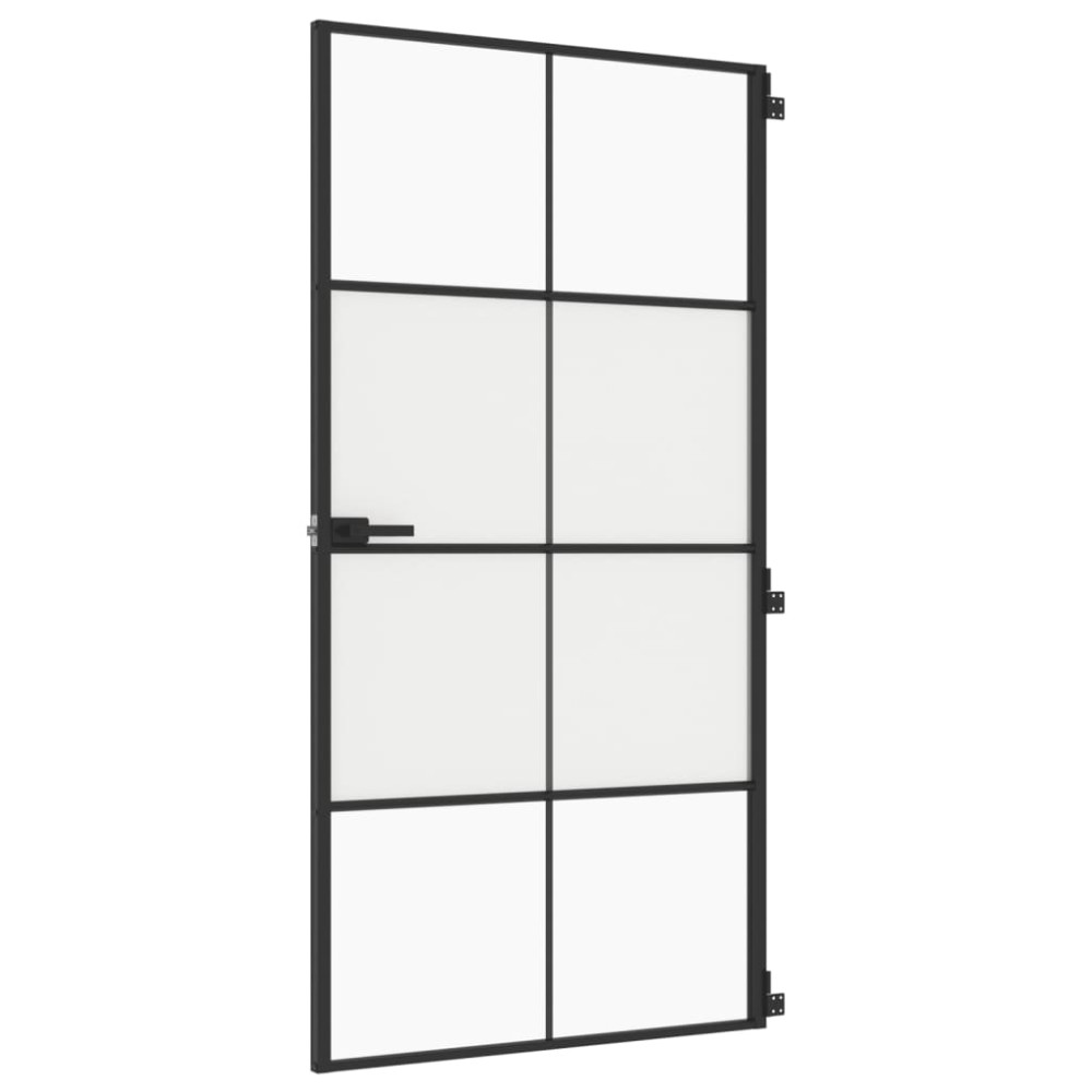 Produktbild för Innerdörr svart 102,5x201,5 cm härdat glas och aluminium slim