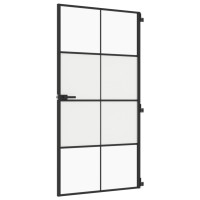 Produktbild för Innerdörr svart 102,5x201,5 cm härdat glas och aluminium slim