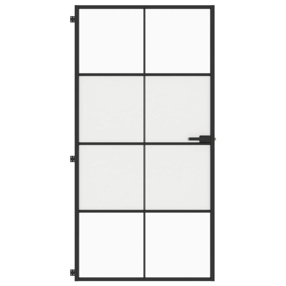 Produktbild för Innerdörr svart 102,5x201,5 cm härdat glas och aluminium slim