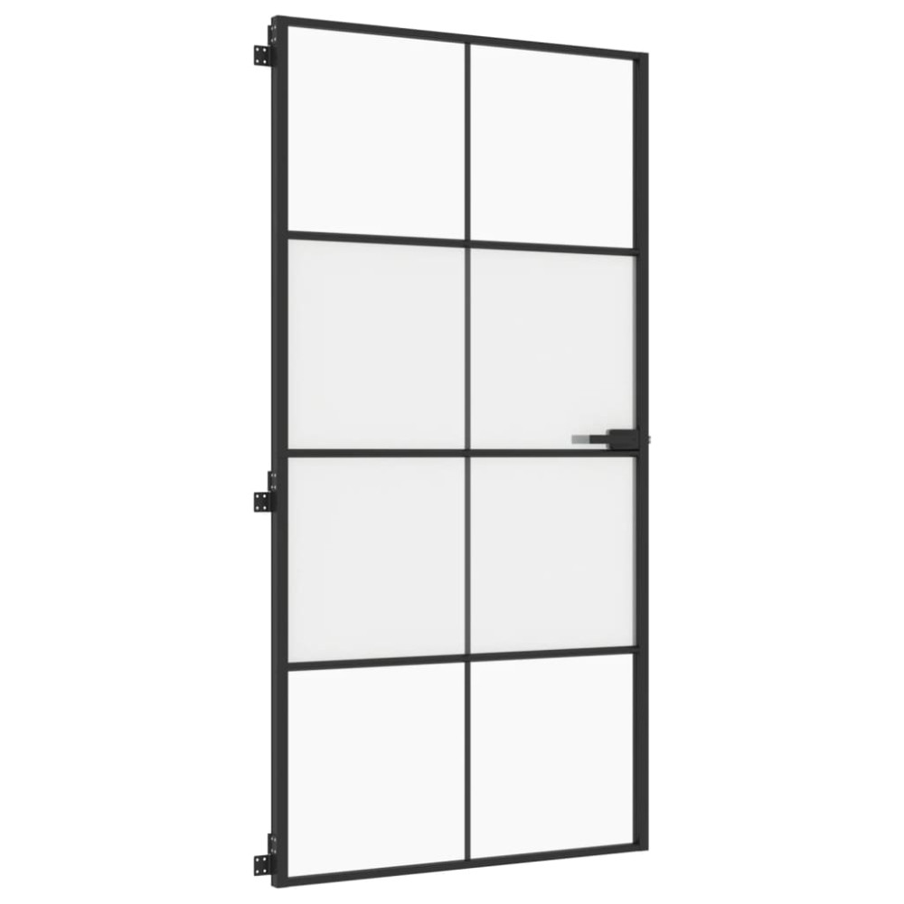Produktbild för Innerdörr svart 102,5x201,5 cm härdat glas och aluminium slim
