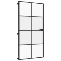 Produktbild för Innerdörr svart 102,5x201,5 cm härdat glas och aluminium slim