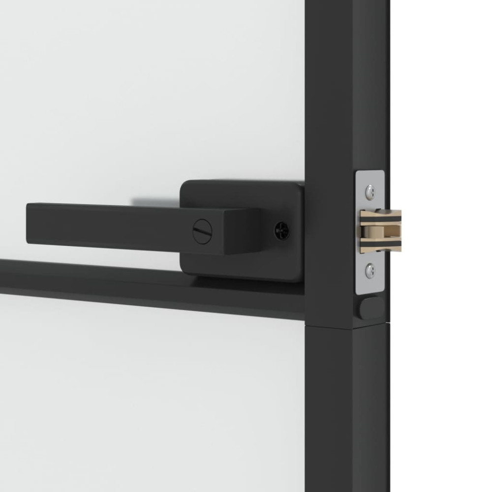 Produktbild för Innerdörr svart 102,5x201,5 cm härdat glas och aluminium slim