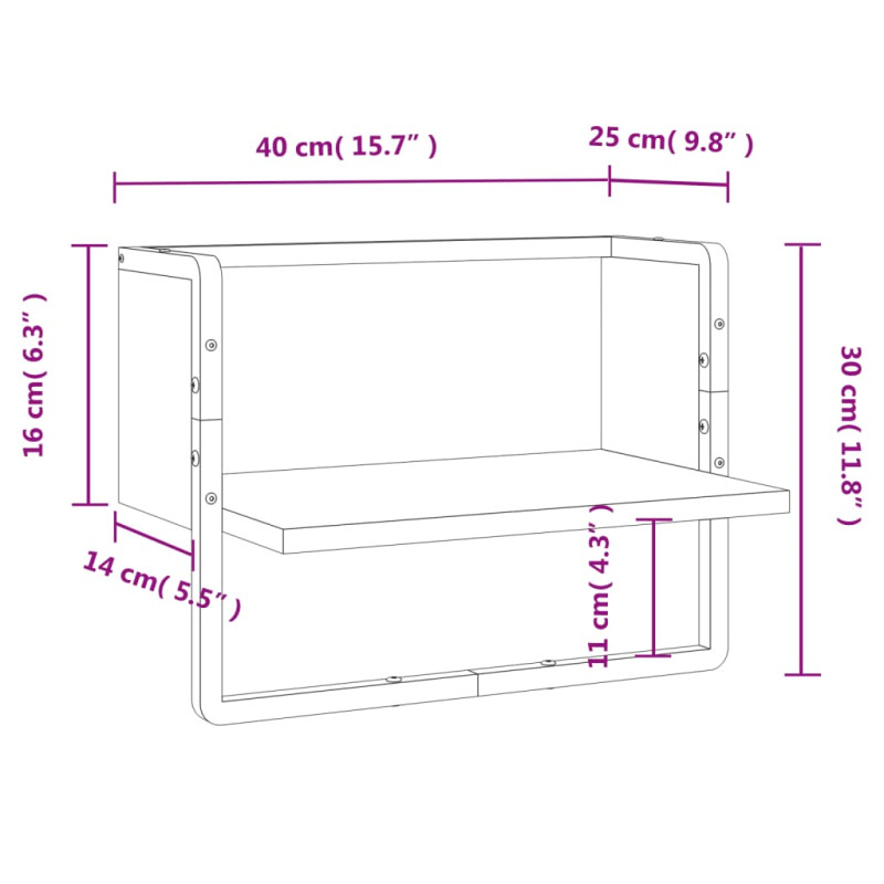 Produktbild för Vägghylla med stänger rökfärgad ek 40x25x30 cm
