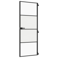 Produktbild för Innerdörr svart 76x201,5 cm härdat glas och aluminium slim