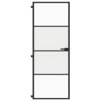 Produktbild för Innerdörr svart 76x201,5 cm härdat glas och aluminium slim