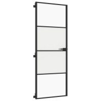 Produktbild för Innerdörr svart 76x201,5 cm härdat glas och aluminium slim