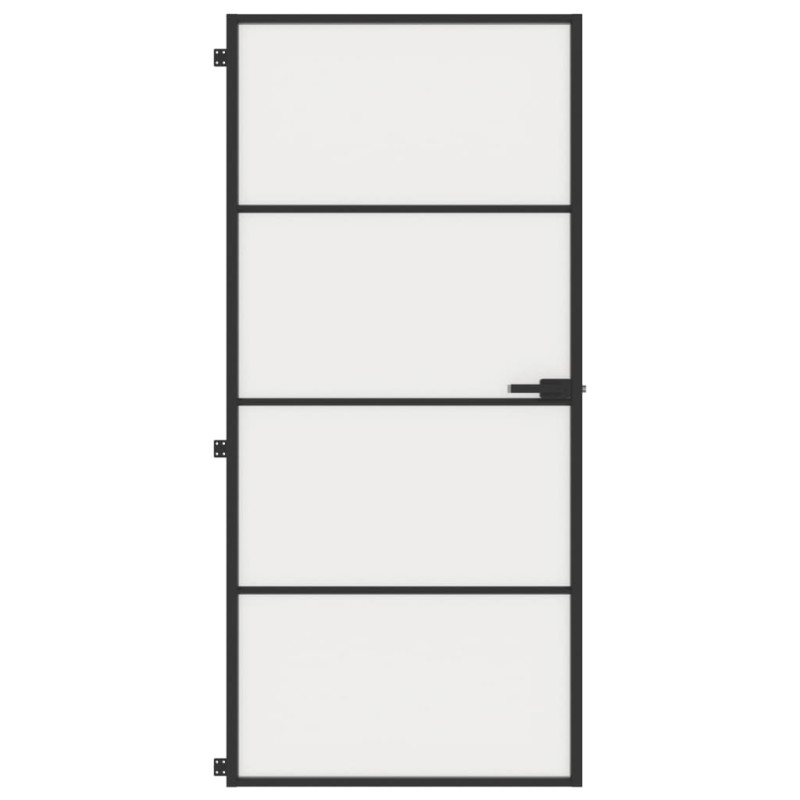 Produktbild för Innerdörr svart 93x201,5 cm härdat glas och aluminium slim