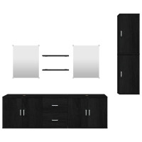 Miniatyr av produktbild för Badrumsmöbler 7 delar set svart konstruerat trä
