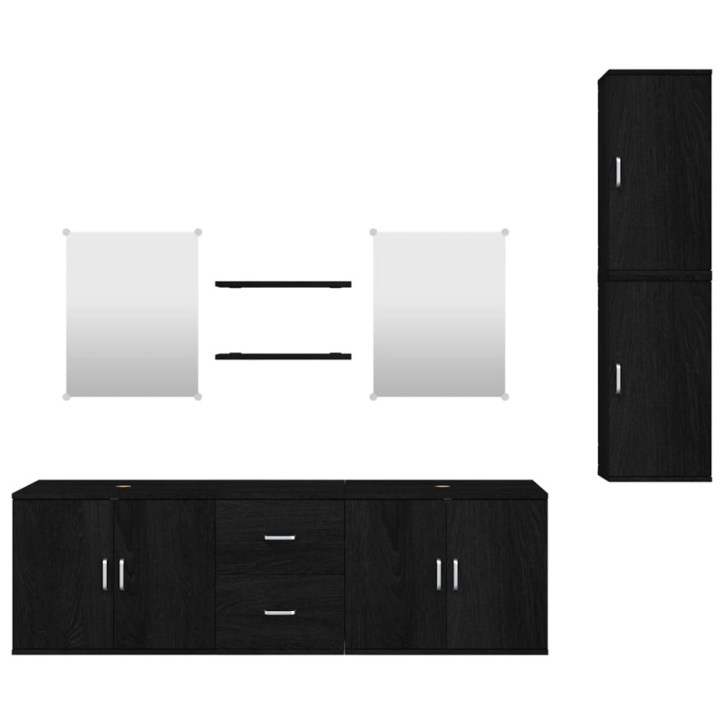 Produktbild för Badrumsmöbler 7 delar set svart konstruerat trä