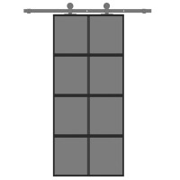 Produktbild för Skjutdörr svart 90x205 cm härdat glas och aluminium