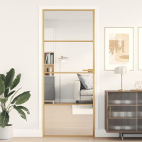 Produktbild för Innerdörr guld 83x201,5 cm härdat glas och aluminium slim