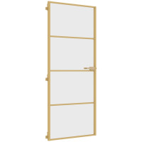 Produktbild för Innerdörr guld 83x201,5 cm härdat glas och aluminium slim