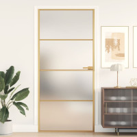 Produktbild för Innerdörr guld 93x201,5 cm härdat glas och aluminium slim