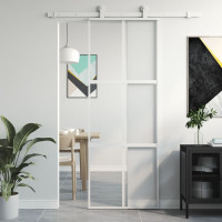 Produktbild för Skjutdörr vit 76x205 cm härdat glas och aluminium