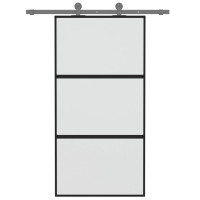 Produktbild för Skjutdörr svart 102,5x205 cm härdat glas och aluminium