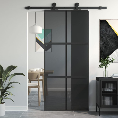 vidaXL Skjutdörr svart 90x205 cm härdat glas och aluminium
