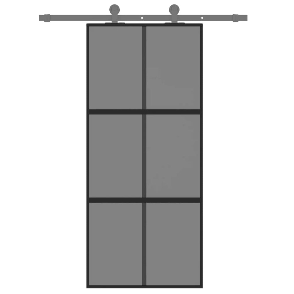 Produktbild för Skjutdörr svart 90x205 cm härdat glas och aluminium