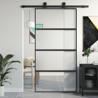 Produktbild för Skjutdörr svart 102,5x205 cm härdat glas och aluminium