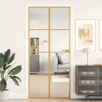 Produktbild för Innerdörr guld 93x201,5 cm härdat glas och aluminium slim