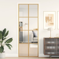 Produktbild för Innerdörr guld 76x201,5 cm härdat glas och aluminium slim