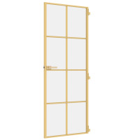 Produktbild för Innerdörr guld 76x201,5 cm härdat glas och aluminium slim