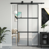 Produktbild för Skjutdörr svart 102,5x205 cm härdat glas och aluminium