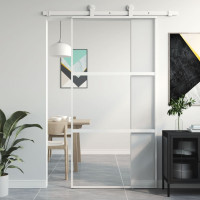 Produktbild för Skjutdörr vit 102,5x205 cm härdat glas och aluminium