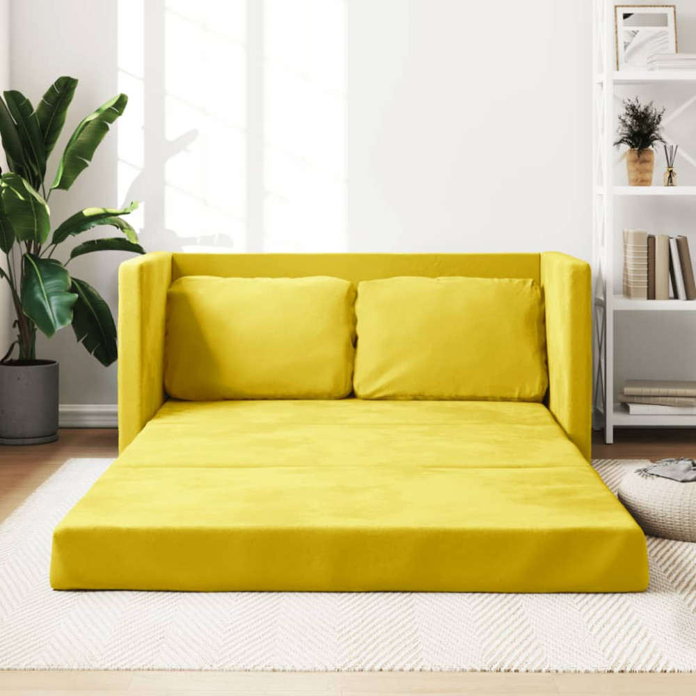 Produktbild för Golvbäddsoffa 2-i-1 mörkgul 122x204x55 cm sammet
