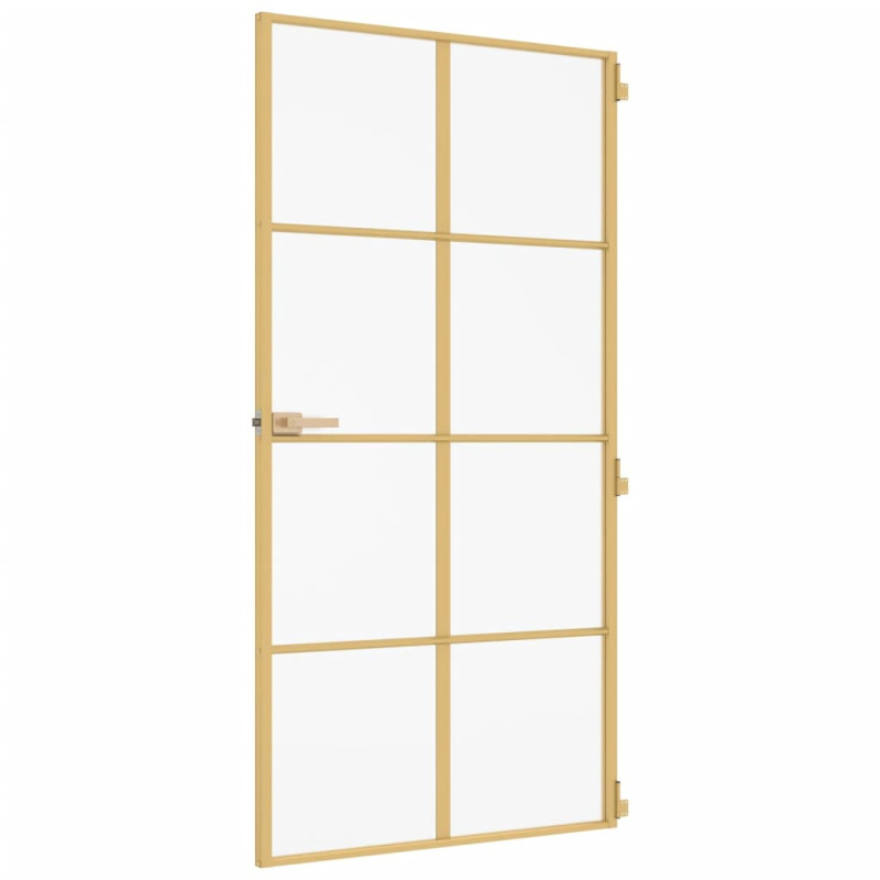 Produktbild för Innerdörr guld 102,5x201,5 cm härdat glas och aluminium slim