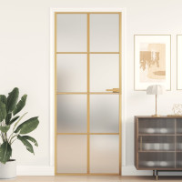 Produktbild för Innerdörr guld 83x201,5 cm härdat glas och aluminium slim