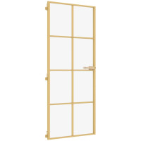 Produktbild för Innerdörr guld 83x201,5 cm härdat glas och aluminium slim