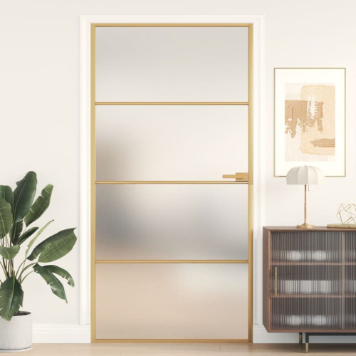 vidaXL Innerdörr guld 102,5x201,5 cm härdat glas och aluminium slim