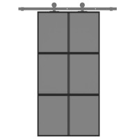 Produktbild för Skjutdörr svart 102,5x205 cm härdat glas och aluminium