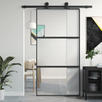 Produktbild för Skjutdörr svart 102,5x205 cm härdat glas och aluminium