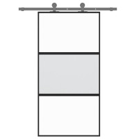 Produktbild för Skjutdörr svart 102,5x205 cm härdat glas och aluminium