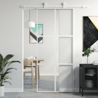 Produktbild för Skjutdörr vit 90x205 cm härdat glas och aluminium