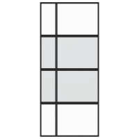 Produktbild för Skjutdörr svart 90x205 cm härdat glas och aluminium