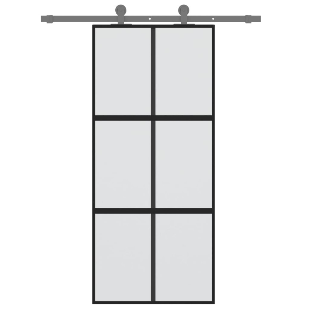 Produktbild för Skjutdörr svart 90x205 cm härdat glas och aluminium
