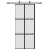 Produktbild för Skjutdörr svart 90x205 cm härdat glas och aluminium