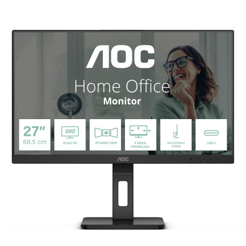 AOC AOC Q27P3CV platta pc-skärmar 68,6 cm (27") 2560 x 1440 pixlar Quad HD LED Svart