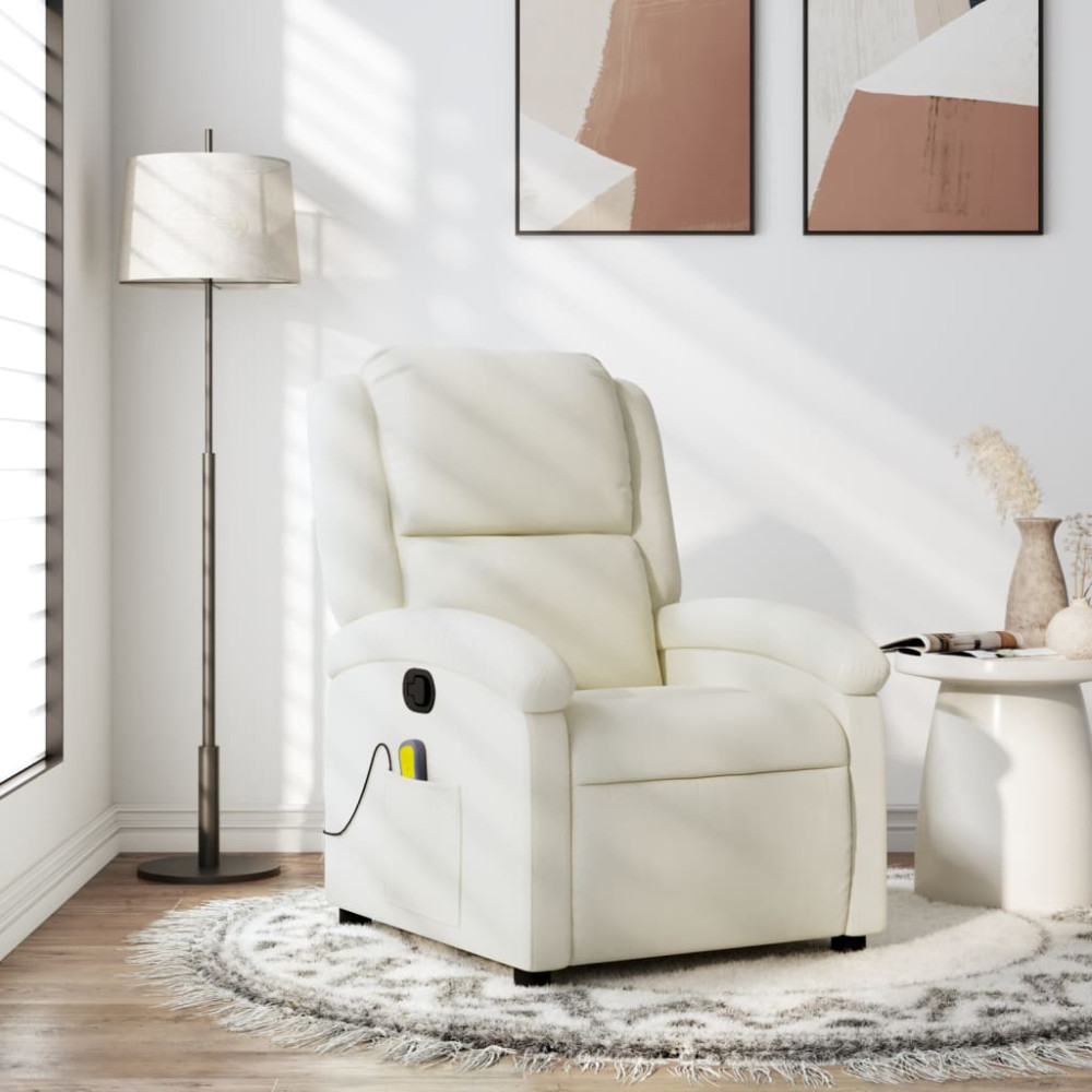 Produktbild för Massagefåtölj gräddvit sammet