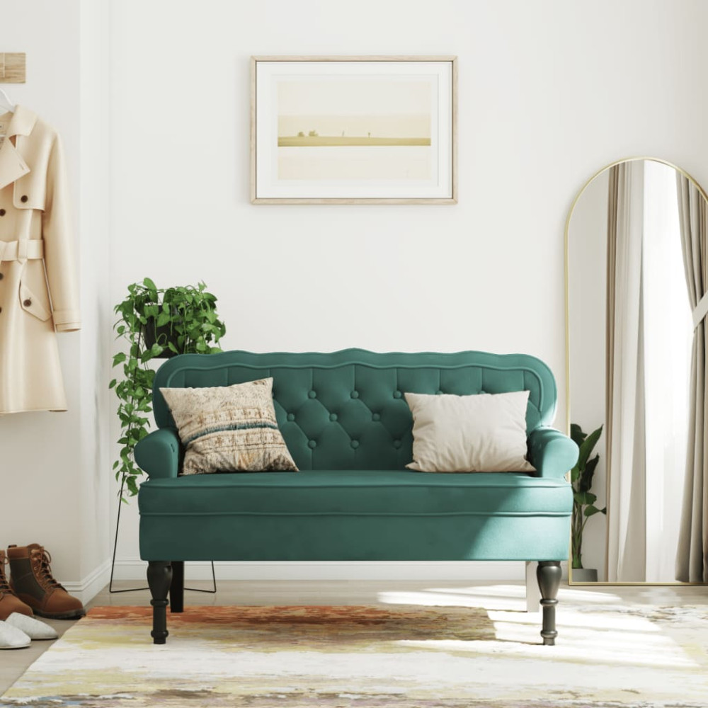 Produktbild för Bänk med ryggstöd mörkgrön 119,5x64,5x75 cm sammet