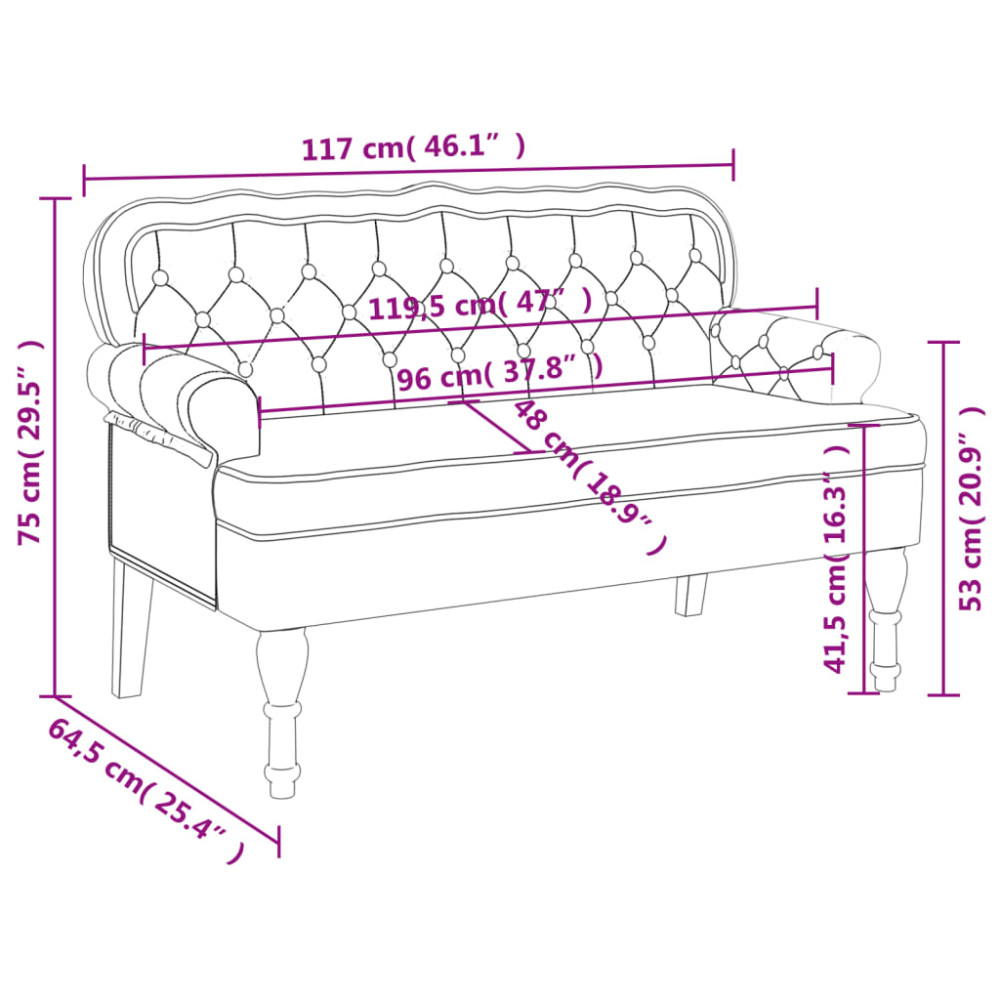 Produktbild för Bänk med ryggstöd mörkgrön 119,5x64,5x75 cm sammet