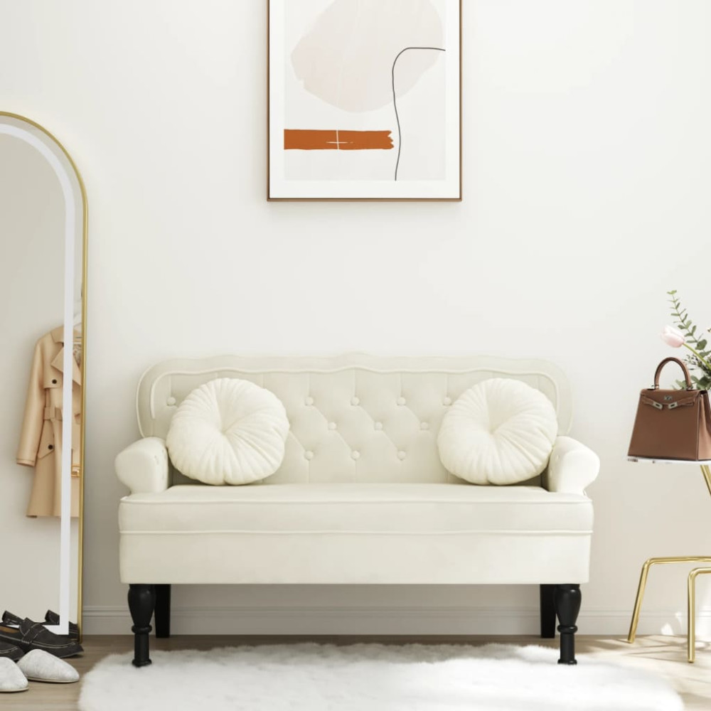 Produktbild för Bänk med ryggstöd gräddvit 119,5x64,5x75 cm sammet