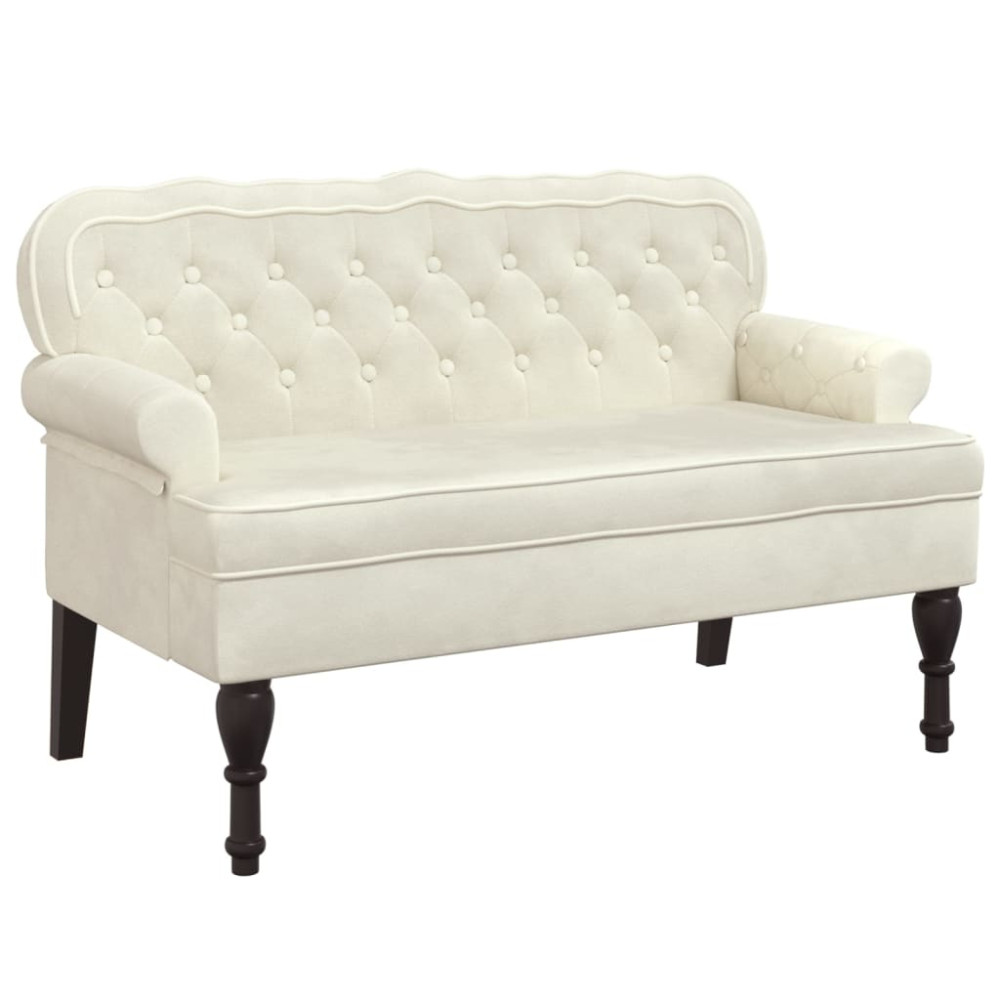 Produktbild för Bänk med ryggstöd gräddvit 119,5x64,5x75 cm sammet