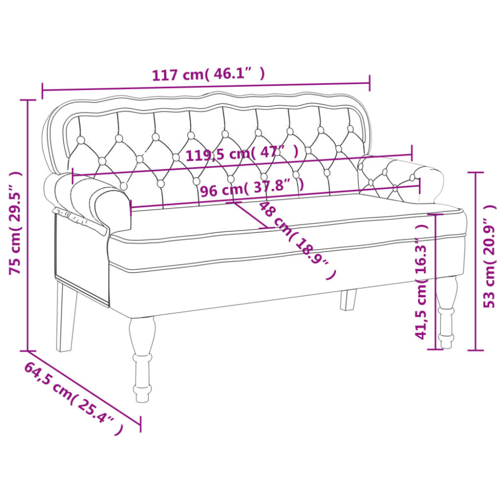 Produktbild för Bänk med ryggstöd gräddvit 119,5x64,5x75 cm sammet