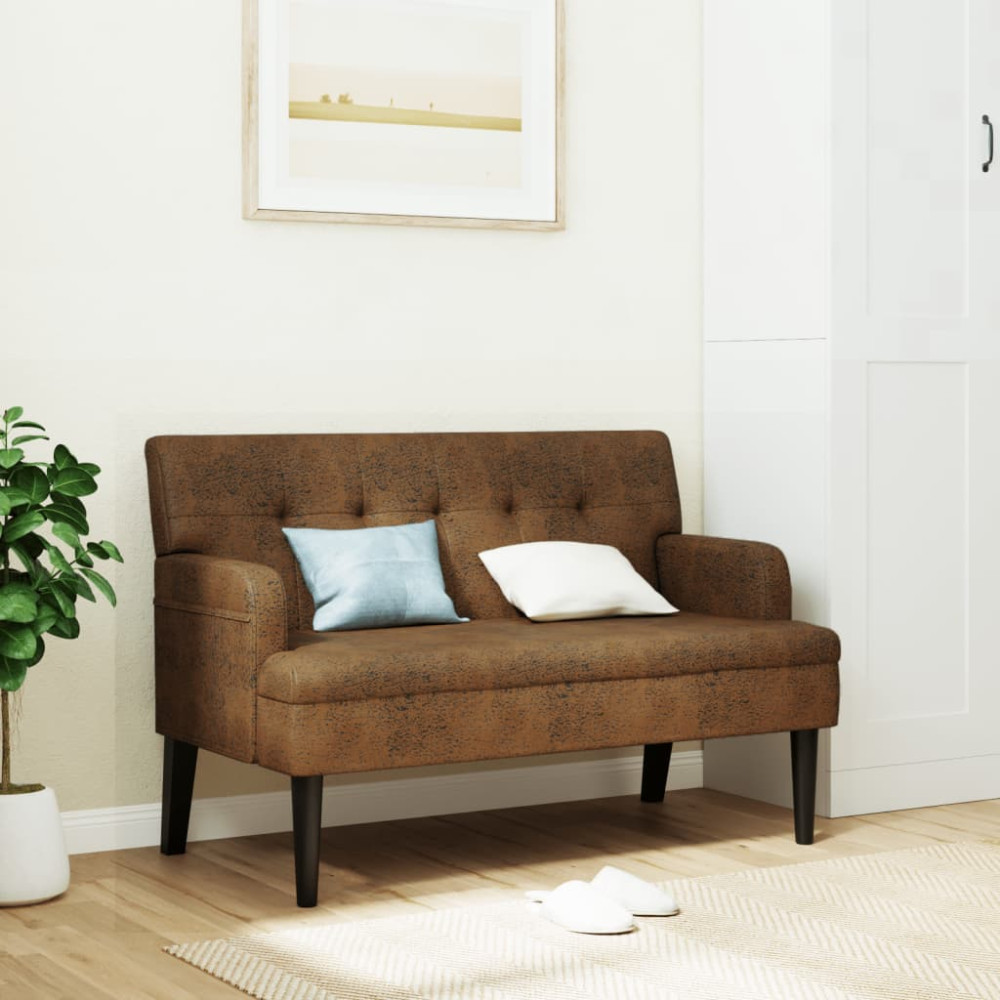 Produktbild för Bänk med ryggstöd brun 112x65,5x75 cm konstmocka