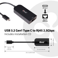 Produktbild för CLUB3D CAC-1520 kabelomvandlare (hane/hona) USB C Ethernet Svart