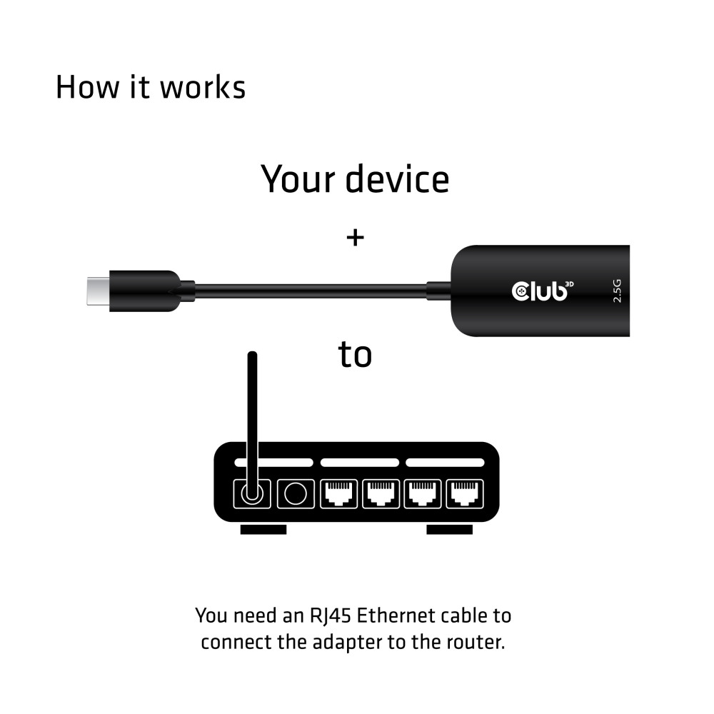 Produktbild för CLUB3D CAC-1520 kabelomvandlare (hane/hona) USB C Ethernet Svart