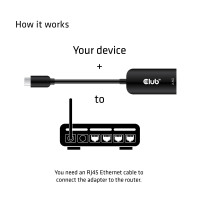 Produktbild för CLUB3D CAC-1520 kabelomvandlare (hane/hona) USB C Ethernet Svart